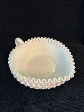 Fenton Art Glass White Ruffled Milk Glass Hobnail Candy Dish